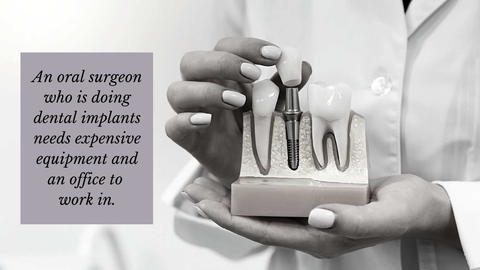 An oral surgeon showing a patient a model of a dental implant